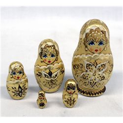 Russian Wooden Nesting Dolls with Gold Laminate