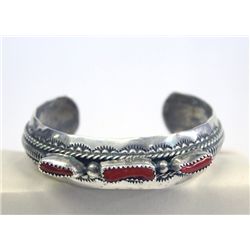 Navajo Sterling Silver Natural Coral Bracelet