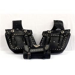 Leather Motorcycle Saddle Bags and Tool Bag