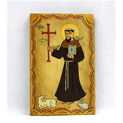 New Mexican Hand Painted Wood St. Francis Retablo
