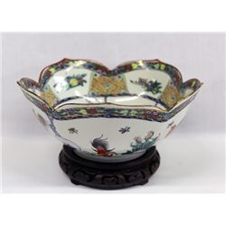 Hand Painted Chinese Rooster Bowel W/Base