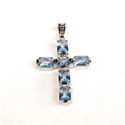 Sterling Silver and Aquamarine Cross Pendant