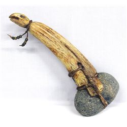 Vintage  Eskimo Stone Club W/ Bone Handle
