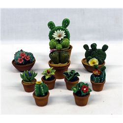Collection of 12 Miniature Clay Cactus in Pots