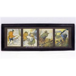 Four Framed Antique Hunting Scenes Prints