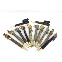 Set of 12 Carved Wooden Animal Pens