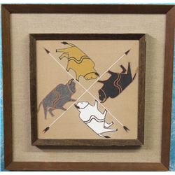 Framed Buffalo Sand Painting by Emma Yazzie