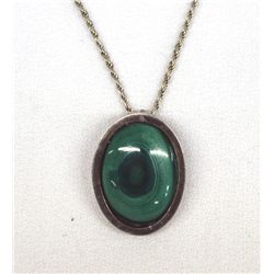 Sterling Silver Malachite Signed Necklace