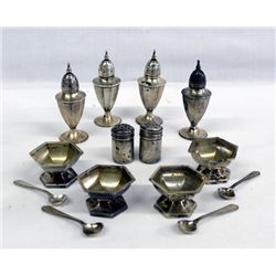 Antique Sterling Silver Salt & Pepper Shakers & Salt Cellar