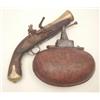 Image 1 : A 17th century style flared muzzle flintlock pistol together with an embossed leather powder flas...