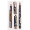 Image 1 : A Watermans green marbled celluloid Junior with 9ct gold banded cap and a green/pearl with Ink-Vi...