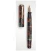 Image 1 : Swan Mabie Todd & Co leverless with 14ct No.3 nib in green, brown and black marble, with 2 gilt b...
