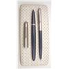 Image 1 : Parker 51 teal blue set to include fountain pen and ball pen, in white and black poker dot hard b...