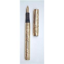Sheaffer gold plated lever filler with flowers and scrolls (replaced nib and engraved cartouche)...