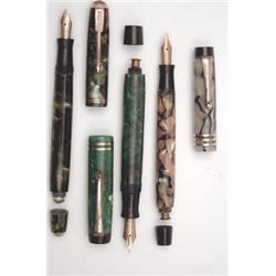 Parker Junior Duofold in jade green with similar juniorette in black and pearl and lady vacumatic...