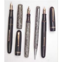 Swan Mabie Todd & Co calligraph pen in blue with similar swan black lever filler with Phillips ni...