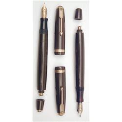 Parker Duofold (English) C.1990's button filler in chocolate brown with arrow chip and gold fille...