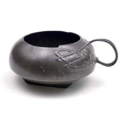 A Liberty's Tudric sugar bowl with single handle cast with stylised organic forms, stamped BOM, 0...