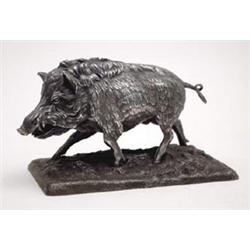 A cast silver plated model of a boar, 5ins. long. £70-100...