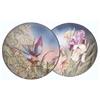 Image 1 : A pair of Longchamps earthenware wall plates brightly painted, one with a bird, the other with fl...