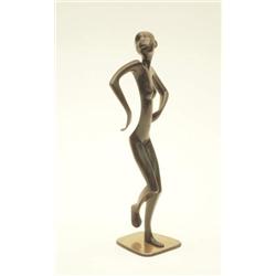 A Hagenauer bronze statuette, a stylised nude woman, deep brown patination, on polished square ba...