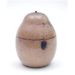 A George III pear shape tea caddy with iron hinge and oval escutcheon (stalk missing) 6ins  (see...