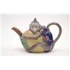 Image 1 : A Mintons majolica novelty monkey and melon teapot with tail handle and bamboo spout (restored kn...
