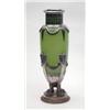 Image 1 : A WMF style green glass and silver plated vase mounted with crisply cast shoulder, on circular ba...