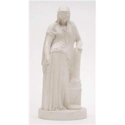 A Victorian parian figure of a classical lady holding broadsword, on circular base, 14.5ins (swor...