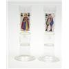Image 1 : A pair of German cylindrical glass measures enamelled with characters and script, 9.75ins £100-15...