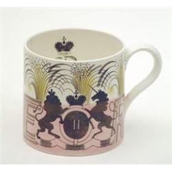 A Wedgwood royal commemorative cylindrical mug designed by E.Ravilious, Coronation 1953, printed...