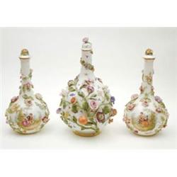 A 19th century Dresden porcelain bottle vase encrusted with flowers and enamelled with insects, 1...