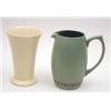 Image 1 : A Keith Murray matt straw tapered lightly fluted vase on circular foot, 8.25ins and a green glaze...