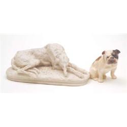 A Royal Doulton model of a seated bulldog K17 and a marble effect model of a deerhound, 5.25ins £...