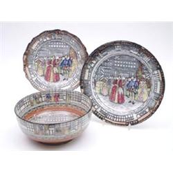 A Royal Doulton seriesware plate printed and enamelled with 'Queen Elizabeth at Old Moreton, 1589...