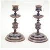 Image 1 : A pair of Doulton Lambeth brass mounted candlesticks with foliate scroll decoration, 8.5ins £100-...