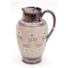 Image 1 : A Doulton Lambeth milk jug with pewter lid and floral decoration (handle repaired) 8.5ins £40-50...