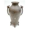 Image 1 : A Japanese 2-handled bronze vase, Meiji period, inlaid and cast with coloured metal foliage, on s...