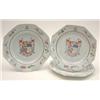 Image 1 : An 18th century Chinese armorial porcelain dish and a pair of plates en suite, all octagonal, arm...