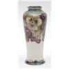 Image 1 : A Moorcroft pansy pattern tapered cylindrical vase (small part of rim restored) green script sign...