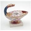 Image 1 : An early 19th century English porcelain boat shape inkwell with swan head handle and floral decor...