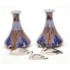 Image 1 : A pair of Chameleon Ware vases with stylised blue and beige leaf decoration, 5.25ins and 3 Beswic...