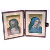 Image 1 : A pair of late 19th century Continental painted porcelain plaques depicting Jesus and Mary set in...