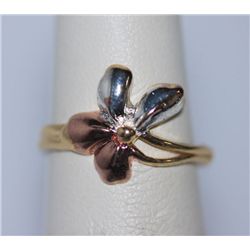 14K GOLD PLATED TRI-COLOR FLOWER LADIES RING