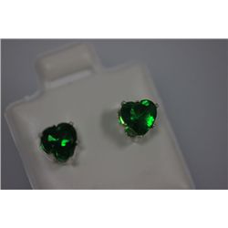 HEART EMERALD CZ STUD EARRINGS .925 STERLING SILVER