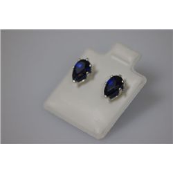 PEAR BLUE SAPPHIRE CZ STUD EARRINGS .925 STERLING SILVE