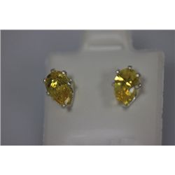 PEAR CITRINE CZ STUD EARRINGS .925 STERLING SILVER
