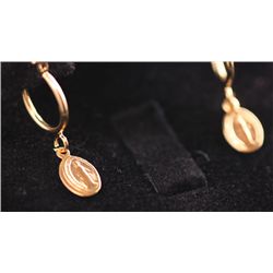 SMALL DANGLING EARRING WITH VIRGIN MARY 14K GOLD PLATED