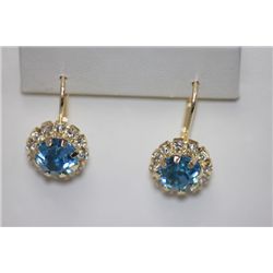 14K GOLD PLATED WHITE AND BLUE CZ EARRINGS