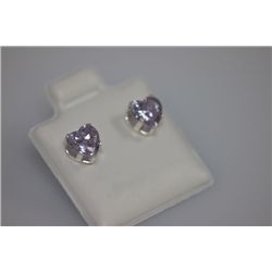 HEART LAVENDER CZ STUD EARRINGS .925 STERLING SILVER